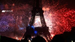 Fuochi d’artificio intorno alla Tour Eiffel di notte, Viaggio organizzato Capodanno a Parigi in libertà